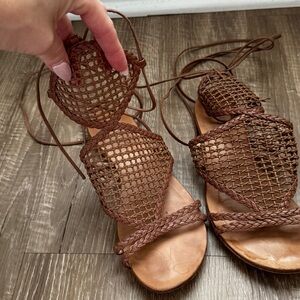 SCHUTZ Brown Cage Sandals with Intricate Weave